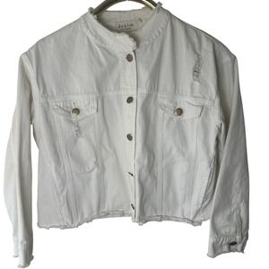 Denim by Ellison White Denim Jacket Women S Distressed Frayed Mock Neck RJ2320-6